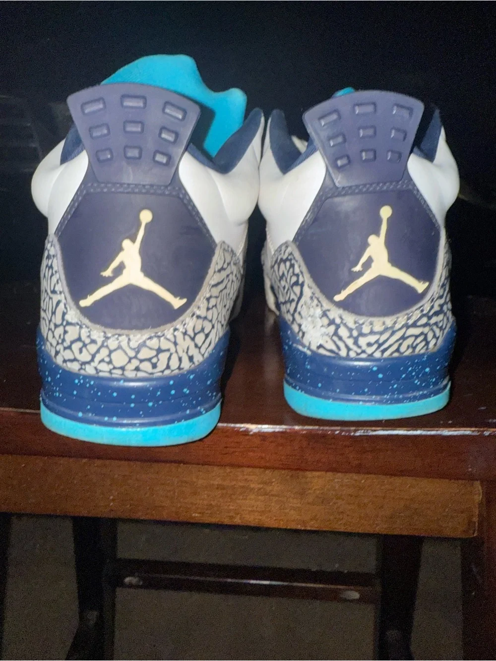 Jordan Kids White Leather Sneakers with Navy & Light Blue Accents